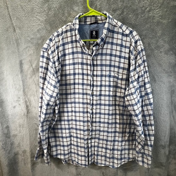 Izod Other - IZOD Mens XXL Long Sleeve Button Down Plaid Shirt White Blue Brown Essential Dad